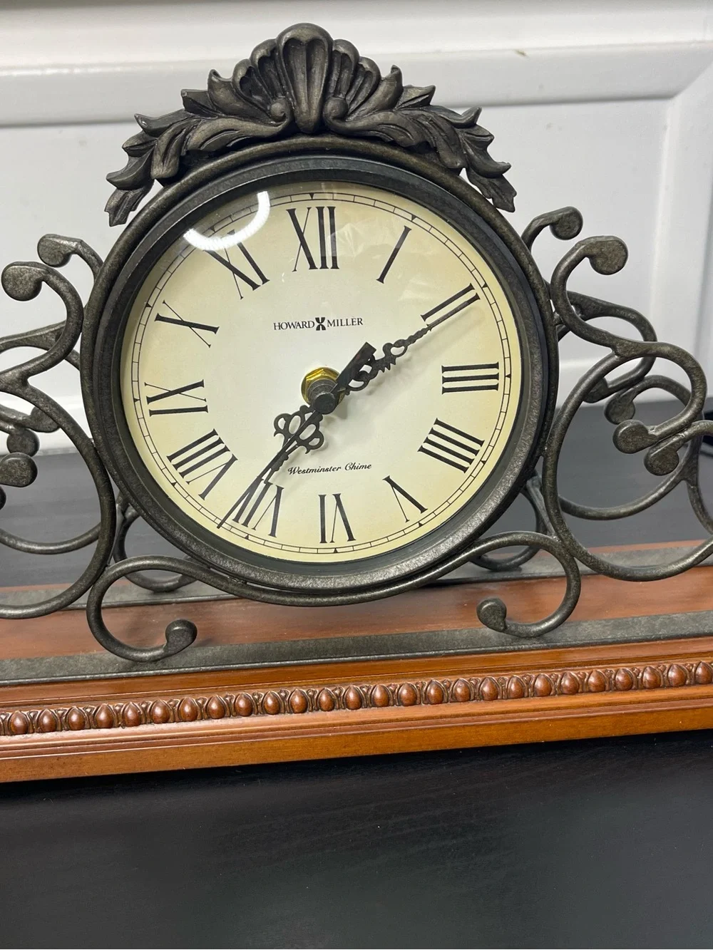VTG Howard Miller Adelaide Mantel Clock 635-130 Wrought Iron Cherry UNTESTED